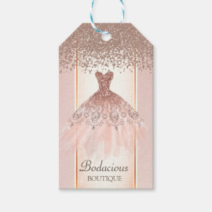 Elegant  Rose Gold Glitter Diamonds Dress Gift Tags