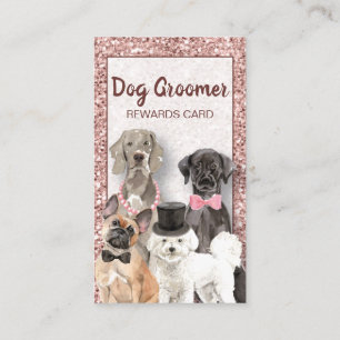 Elegant Rose Gold Glitter Dog Grooming Loyalty Business Card