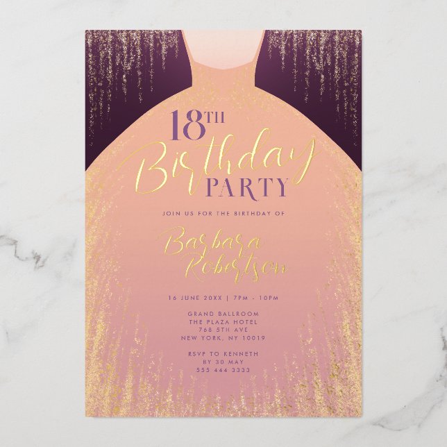 Elegant Rose Gold Glitter Dress 18th Birthday (Front)