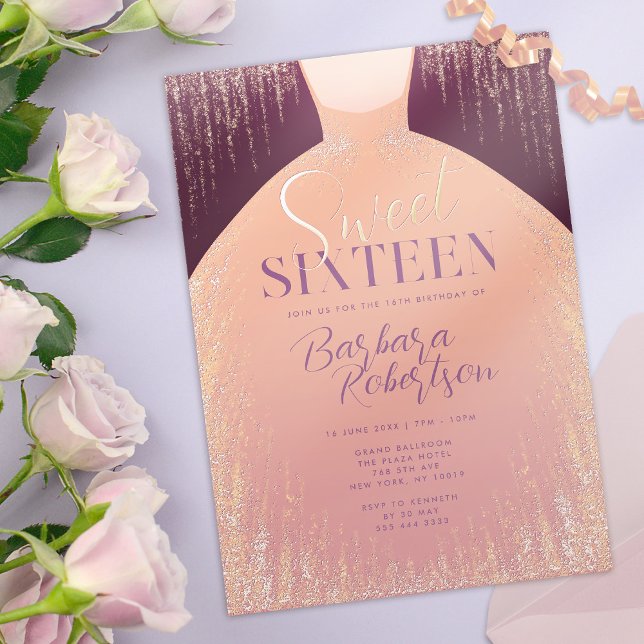 Elegant Rose Gold Glitter Dress Sweet Sixteen (Elegant Rose Gold Glitter Dress Sweet Sixteen Foil Invitation)