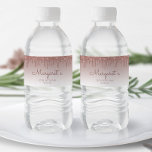 Elegant Rose Gold Glitter Drip 70th Birthday Party Water Bottle Label<br><div class="desc">These chic 70th birthday party water bottle labels feature a sparkly rose gold faux glitter drip border and rose gold ombre background. Personalize them with her name in dark rose handwriting script,  with her birthday and date below in sans serif font.</div>