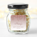 Elegant Rose Gold Glitter Drip 80th Birthday Party Square Sticker<br><div class="desc">These chic,  elegant 80th birthday party stickers feature a sparkly rose gold faux glitter drip border and rose gold ombre background. Personalize them with the guest of honour's name in dark rose handwriting script,  with her birthday and date below in sans serif font.</div>