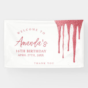 Elegant Rose Gold Glitter Drip Sweet 16 Birthday Banner