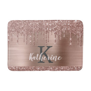 Elegant Rose Gold Glitter Dripping Pink Metal Bath Mat