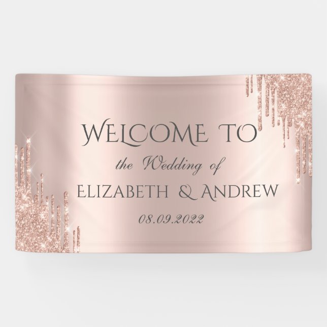 Elegant Rose Gold Glitter Drips Banner (Horizontal)