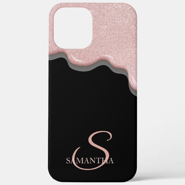 Elegant Rose Gold Glitter Drips Black Case-Mate iPhone Case (Back)