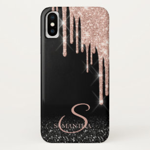 Elegant Rose Gold Glitter Drips Black Ombre Case-Mate iPhone Case