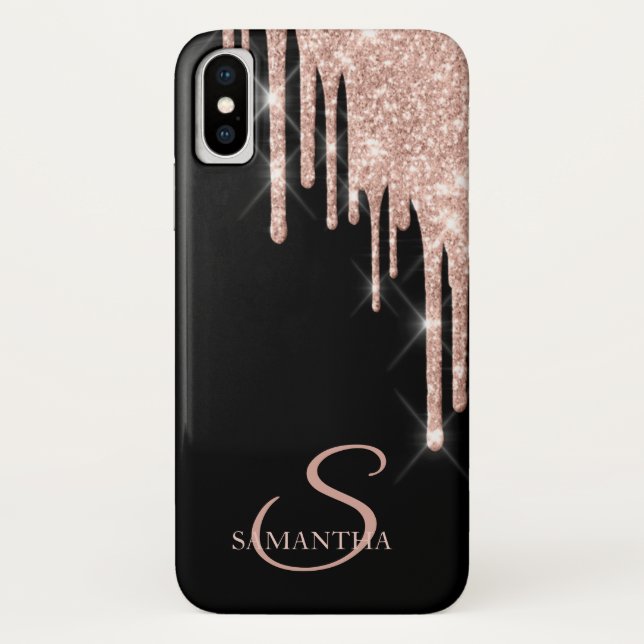 Elegant Rose Gold Glitter Drips Case-Mate iPhone Case (Back)