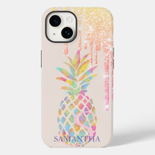 Elegant Rose Gold Glitter Drips Colourful Pineappl Case-Mate iPhone 14 Case