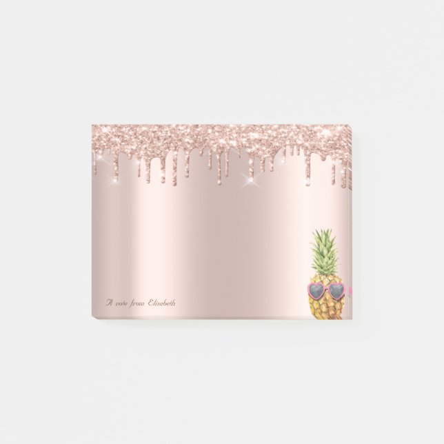 Elegant Rose Gold Glitter Drips Cool Pineapple Post-it Notes (Front)