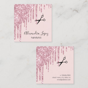 Elegant rose gold glitter drips hairstylist square business card