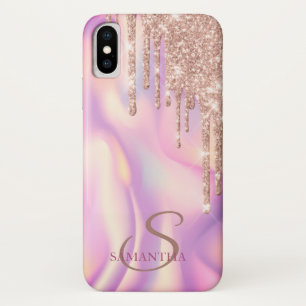 Elegant Rose Gold Glitter Drips Holographic Case-Mate iPhone Case