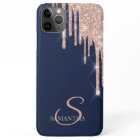 Elegant Rose Gold Glitter Drips,Navy Blue