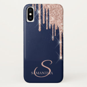 Elegant Rose Gold Glitter Drips,Navy Blue Case-Mate iPhone Case