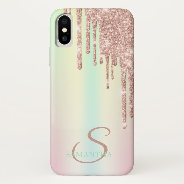 Elegant Rose Gold Glitter Drips Ombre Case-Mate iPhone Case (Back)