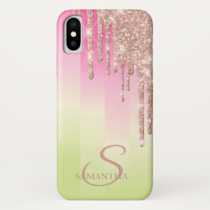 Elegant Rose Gold Glitter Drips Ombre Striped Case-Mate iPhone Case