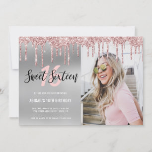Elegant rose gold glitter drips sweet sixteen  invitation