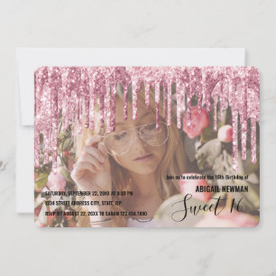 Elegant rose gold glitter drips sweet sixteen invitation