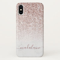 Elegant Rose Gold Glitter Fade Marble Monogram Cas