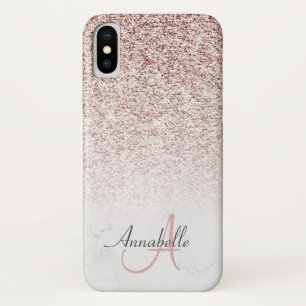 Elegant Rose Gold Glitter Fade Marble Monogram Case-Mate iPhone Case