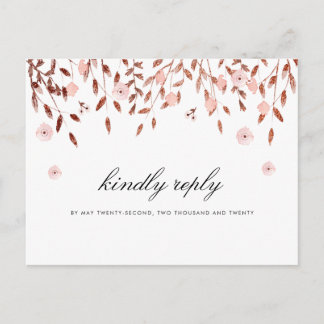 Elegant Rose Gold Glitter | Floral Wedding RSVP Invitation Postcard
