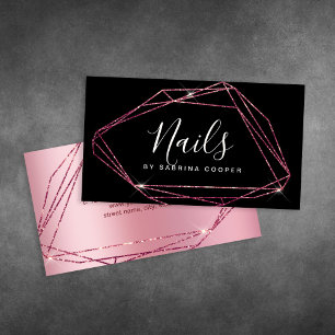 Elegant rose gold glitter frame nails business card