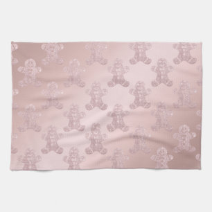Elegant Rose Gold Glitter Gingerbread Man Pattern Kitchen Towel