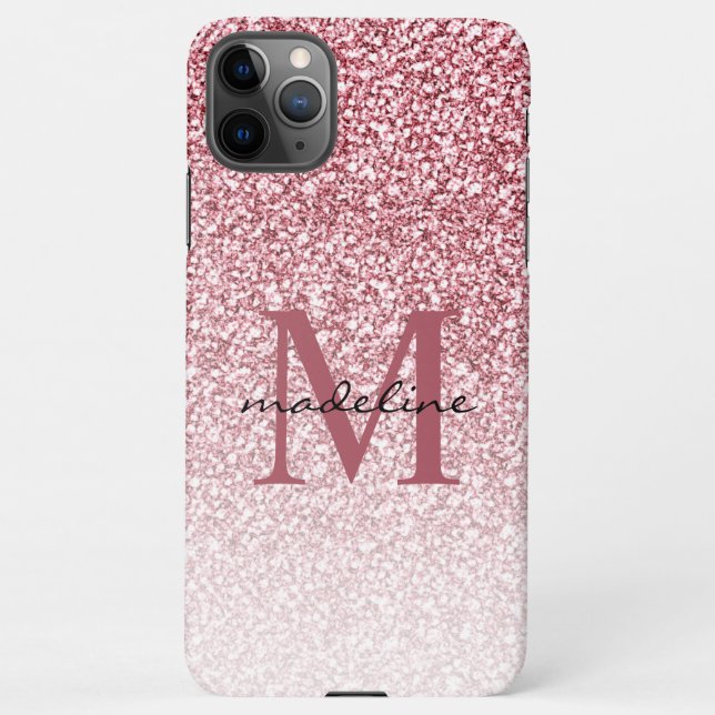 Elegant Rose Gold Glitter Girly Monogram iPhone Case (Back)
