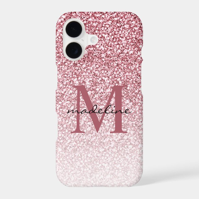Elegant Rose Gold Glitter Girly Monogram iPhone Case (Back)
