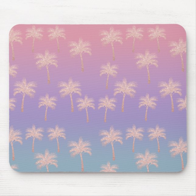 Elegant rose gold glitter gradient palm pattern mouse pad (Front)