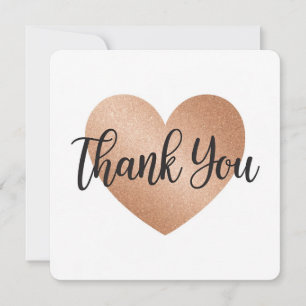 Elegant Rose Gold Glitter Heart "Thank You" Greeti Holiday Card