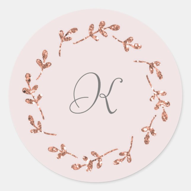Elegant Rose Gold Glitter Initial Sticker (Front)