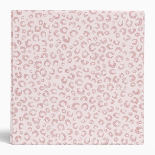 Elegant Rose Gold Glitter Leopard Pattern Binder (Front)