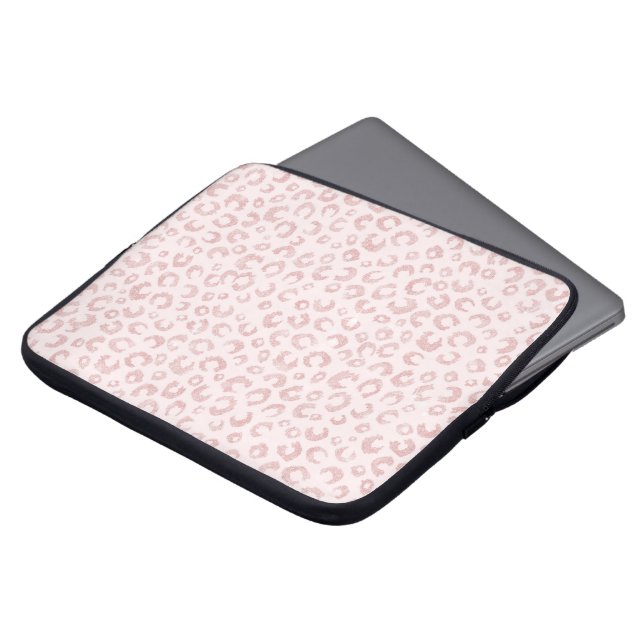 Elegant Rose Gold Glitter Leopard Pattern Laptop Sleeve (Front Top)