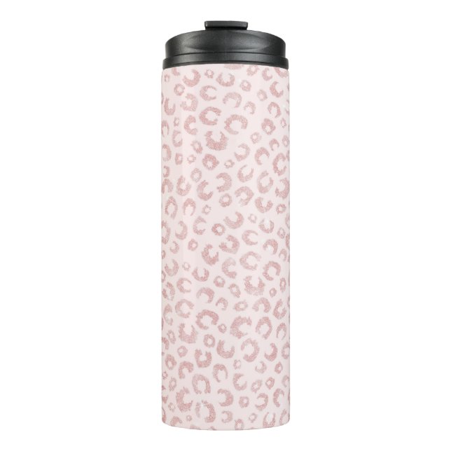 Elegant Rose Gold Glitter Leopard Pattern Thermal Tumbler (Front)