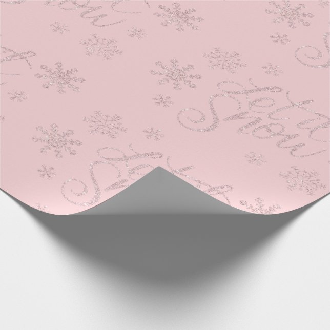 Elegant Rose Gold Glitter Let It Snow & Snowflakes Wrapping Paper (Corner)