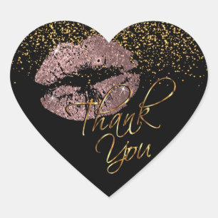 Elegant  Rose Gold Glitter Lipcolor - Thank You Heart Sticker