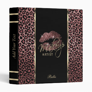 Elegant Rose Gold Glitter Lips and Leopard Binder