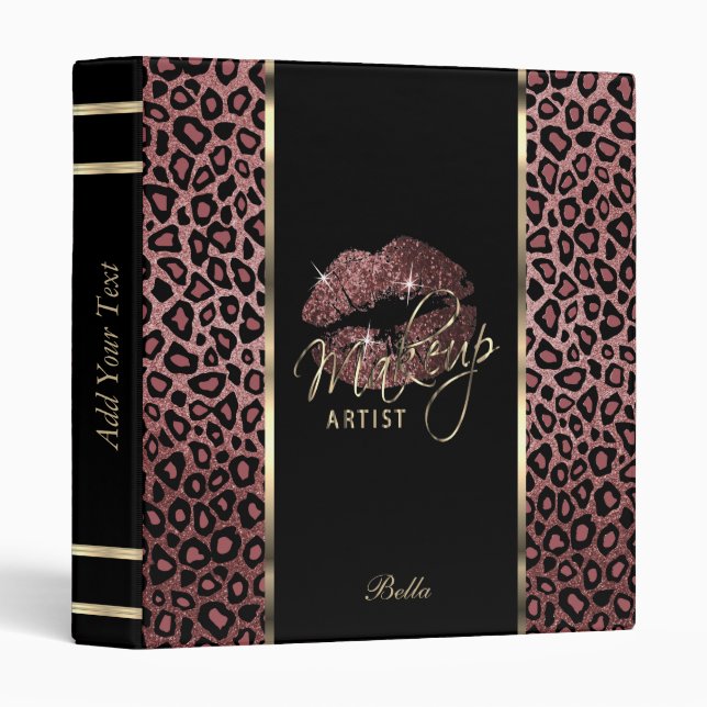 Elegant Rose Gold Glitter Lips and Leopard Binder (Front/Spine)