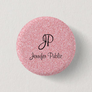 Elegant Rose Gold Glitter Look Monogrammed Trendy 1 Inch Round Button