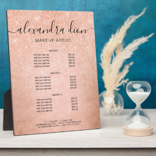 Elegant rose gold glitter makeup artist services plaque