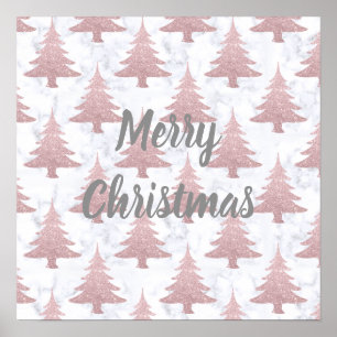 Elegant Rose Gold Glitter &  Marble Christmas Tree Poster