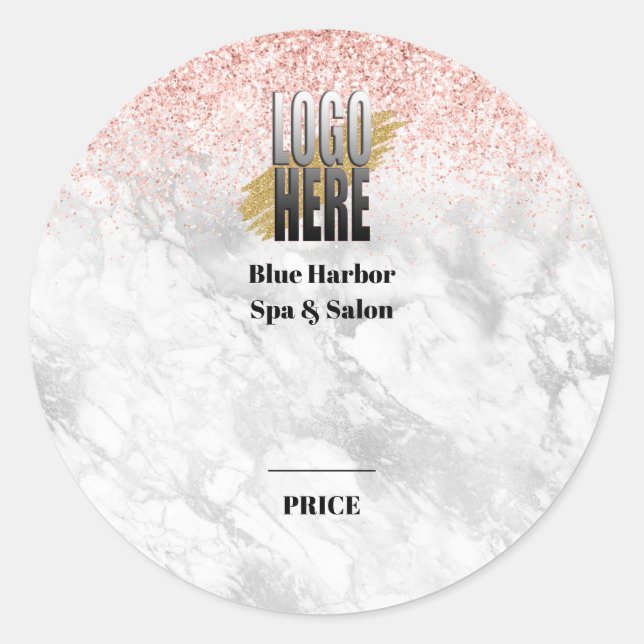 Elegant Rose Gold Glitter Marble Logo Price Tag (Front)