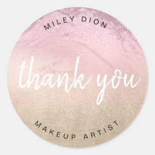 Elegant rose gold glitter marble makeup artist classic round sticker