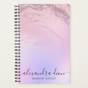 Elegant rose gold glitter marble makeup artist planner