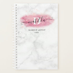 Elegant rose gold glitter marble makeup artist planner