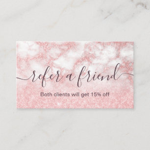 Elegant rose gold glitter marble makeup artist referral card
