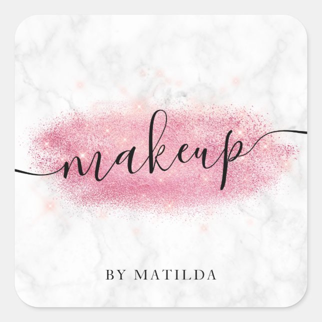 Elegant rose gold glitter marble makeup artist square sticker (Front)