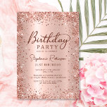 Elegant Rose Gold Glitter Metal 21st Birthday  Invitation<br><div class="desc">Modern elegant rose gold metallic and glitter 21st birthday party invitations. This adult girly card design features stylish handwritten calligraphy script,  blush pink or rose gold faux brushed metallic background with loose glam glitter frame around. Easy to personalize,  perfect for any age.</div>