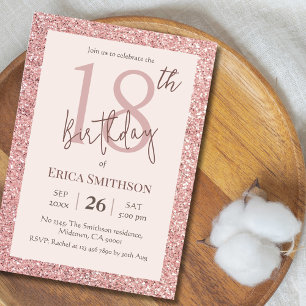 Elegant Rose Gold Glitter modern 18th Birthday Invitation